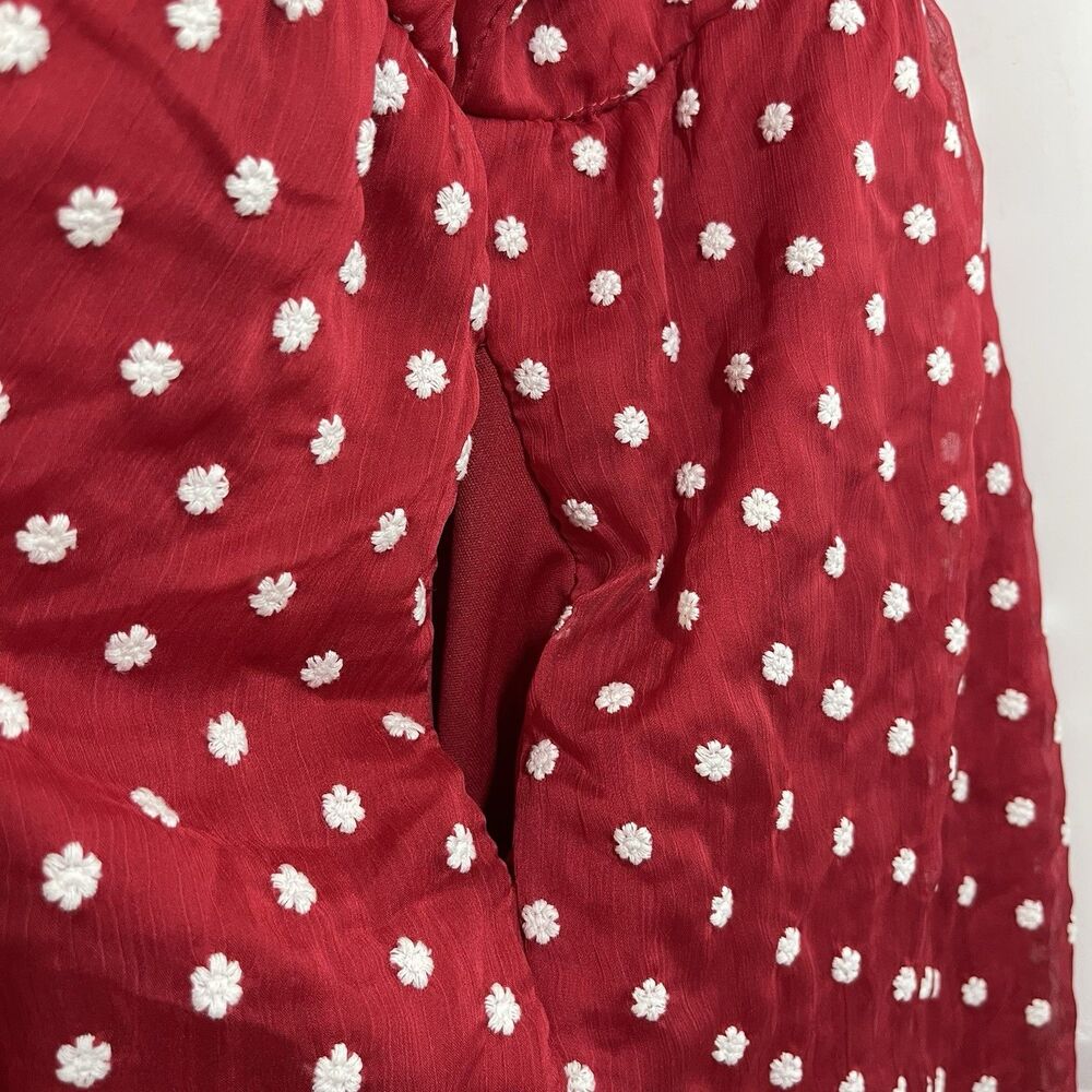 MIKAROSE Red White Daisy Mini Sundress XL Tie Shoulder Ruffles Cottagecore - Picture 9 of 12